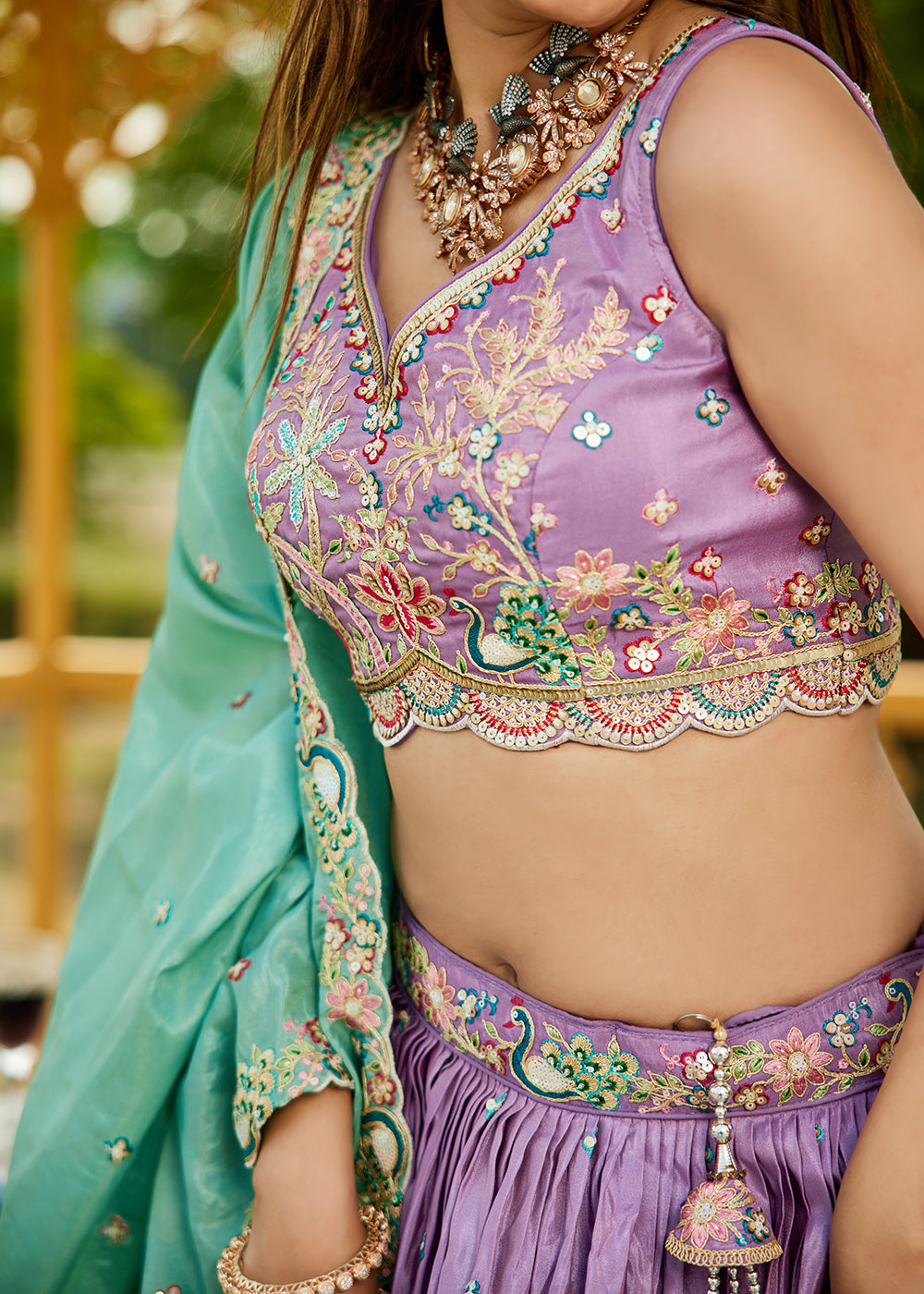 Buy Now Satin Embroidered Lavender Wedding Festive Lehenga Choli Online in USA, UK, Canada, France, Italy, Germany, Australia & Worldwide at Empress Clothing.