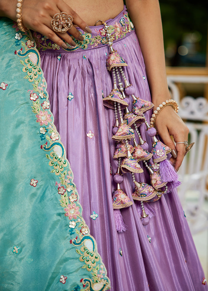 Buy Now Satin Embroidered Lavender Wedding Festive Lehenga Choli Online in USA, UK, Canada, France, Italy, Germany, Australia & Worldwide at Empress Clothing.