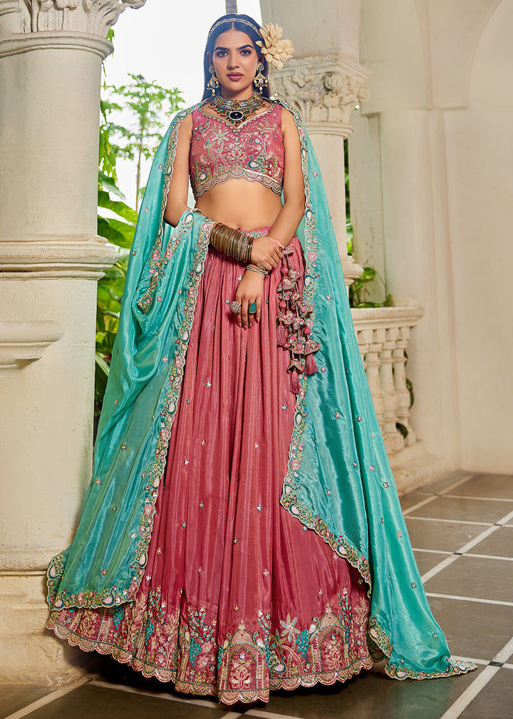 Buy Now Satin Embroidered Pink Wedding Festive Lehenga Choli Online in USA, UK, Canada, France, Italy, Germany, Australia, UAE & Worldwide at Empress Clothing.