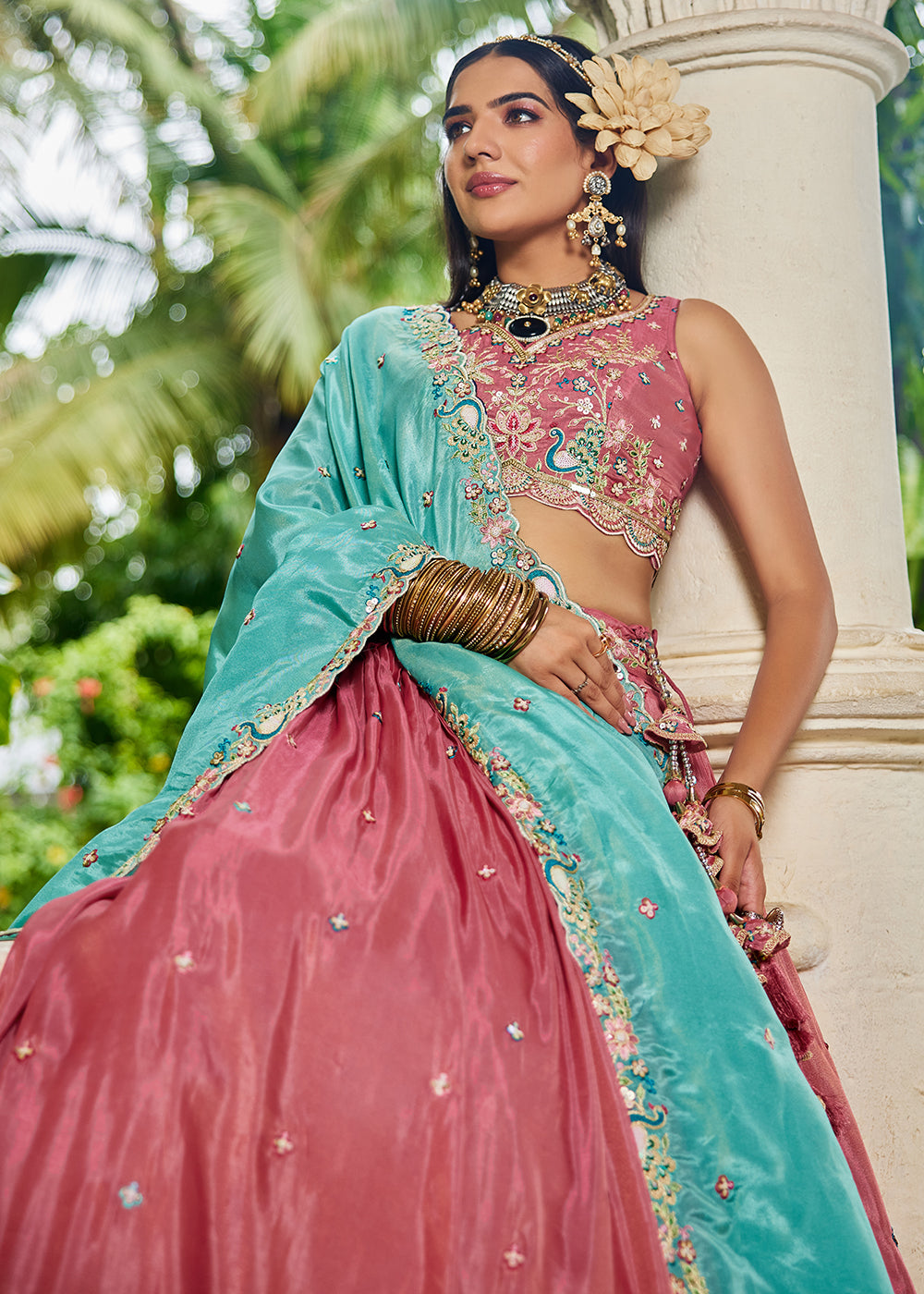 Buy Now Satin Embroidered Pink Wedding Festive Lehenga Choli Online in USA, UK, Canada, France, Italy, Germany, Australia, UAE & Worldwide at Empress Clothing.