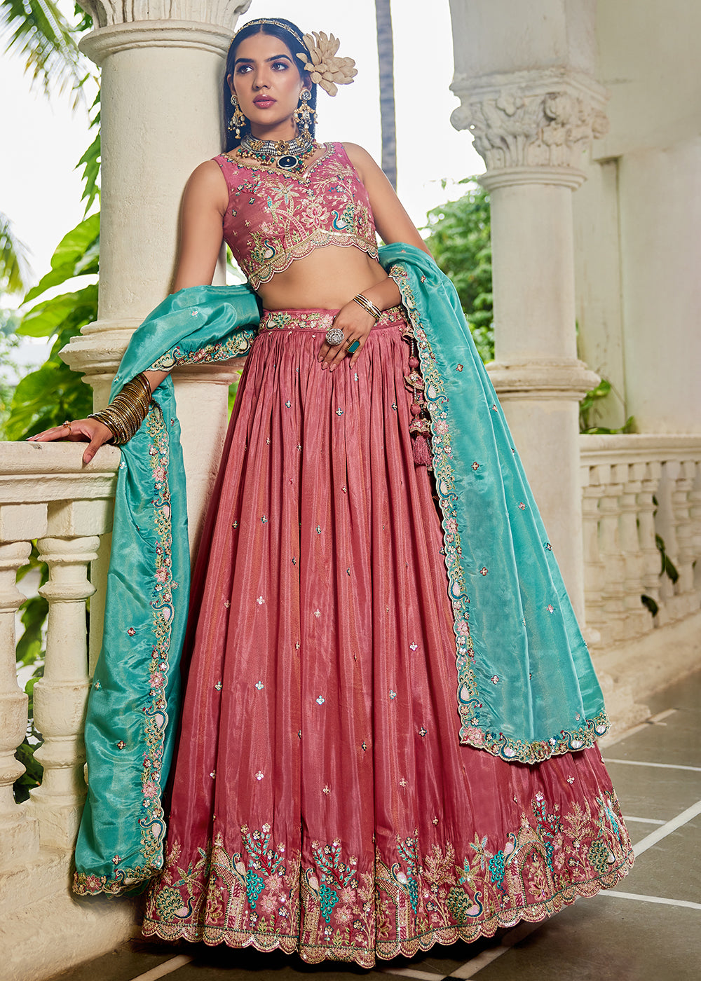 Buy Now Satin Embroidered Pink Wedding Festive Lehenga Choli Online in USA, UK, Canada, France, Italy, Germany, Australia, UAE & Worldwide at Empress Clothing.