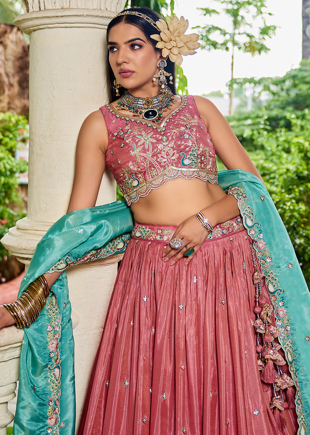 Buy Now Satin Embroidered Pink Wedding Festive Lehenga Choli Online in USA, UK, Canada, France, Italy, Germany, Australia, UAE & Worldwide at Empress Clothing.