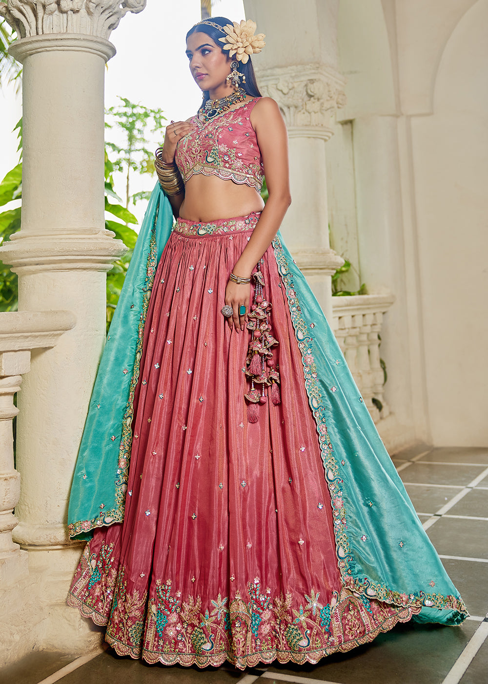 Buy Now Satin Embroidered Pink Wedding Festive Lehenga Choli Online in USA, UK, Canada, France, Italy, Germany, Australia, UAE & Worldwide at Empress Clothing.