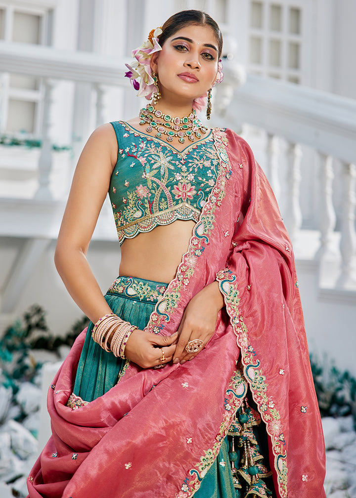 Buy Now Satin Embroidered Sea Green Wedding Festive Lehenga Choli Online in USA, UK, Canada, France, Italy, Germany, Australia & Worldwide at Empress Clothing.