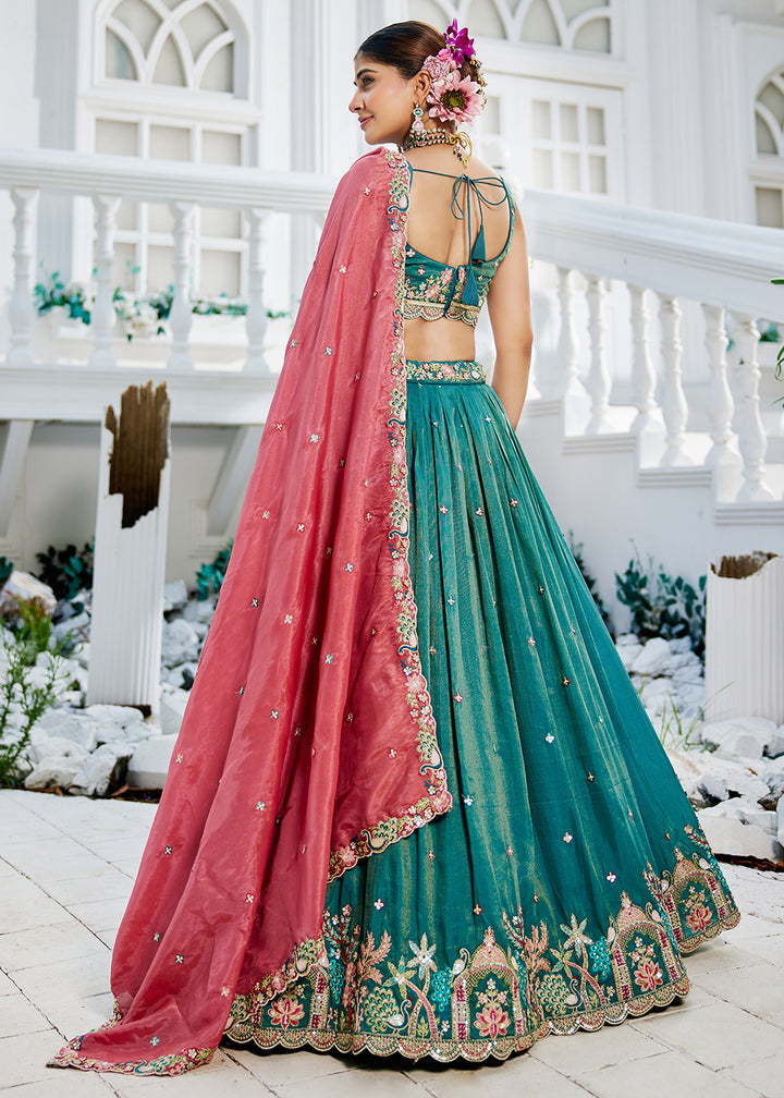 Buy Now Satin Embroidered Sea Green Wedding Festive Lehenga Choli Online in USA, UK, Canada, France, Italy, Germany, Australia & Worldwide at Empress Clothing.