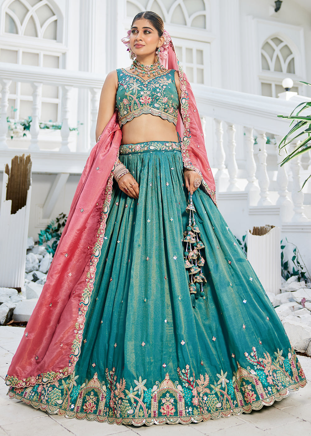 Buy Now Satin Embroidered Sea Green Wedding Festive Lehenga Choli Online in USA, UK, Canada, France, Italy, Germany, Australia & Worldwide at Empress Clothing.