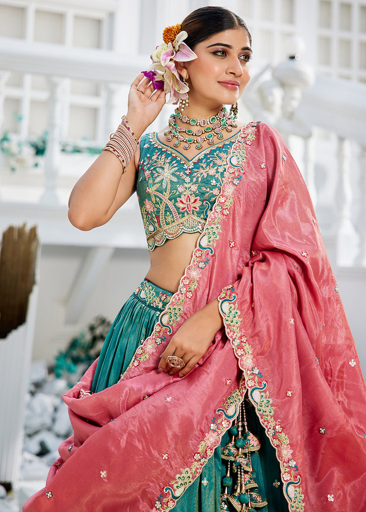 Buy Now Satin Embroidered Sea Green Wedding Festive Lehenga Choli Online in USA, UK, Canada, France, Italy, Germany, Australia & Worldwide at Empress Clothing.