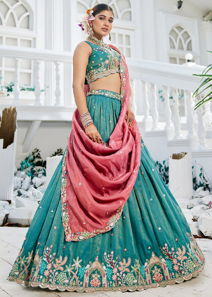 Buy Now Satin Embroidered Sea Green Wedding Festive Lehenga Choli Online in USA, UK, Canada, France, Italy, Germany, Australia & Worldwide at Empress Clothing.