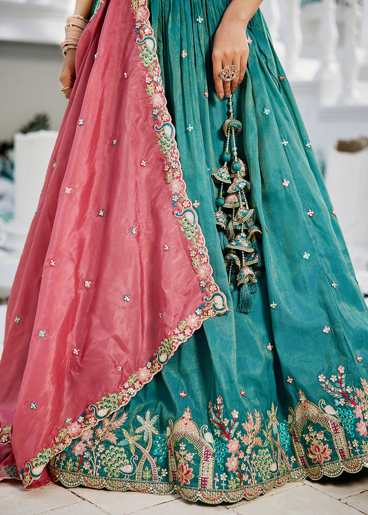 Buy Now Satin Embroidered Sea Green Wedding Festive Lehenga Choli Online in USA, UK, Canada, France, Italy, Germany, Australia & Worldwide at Empress Clothing.