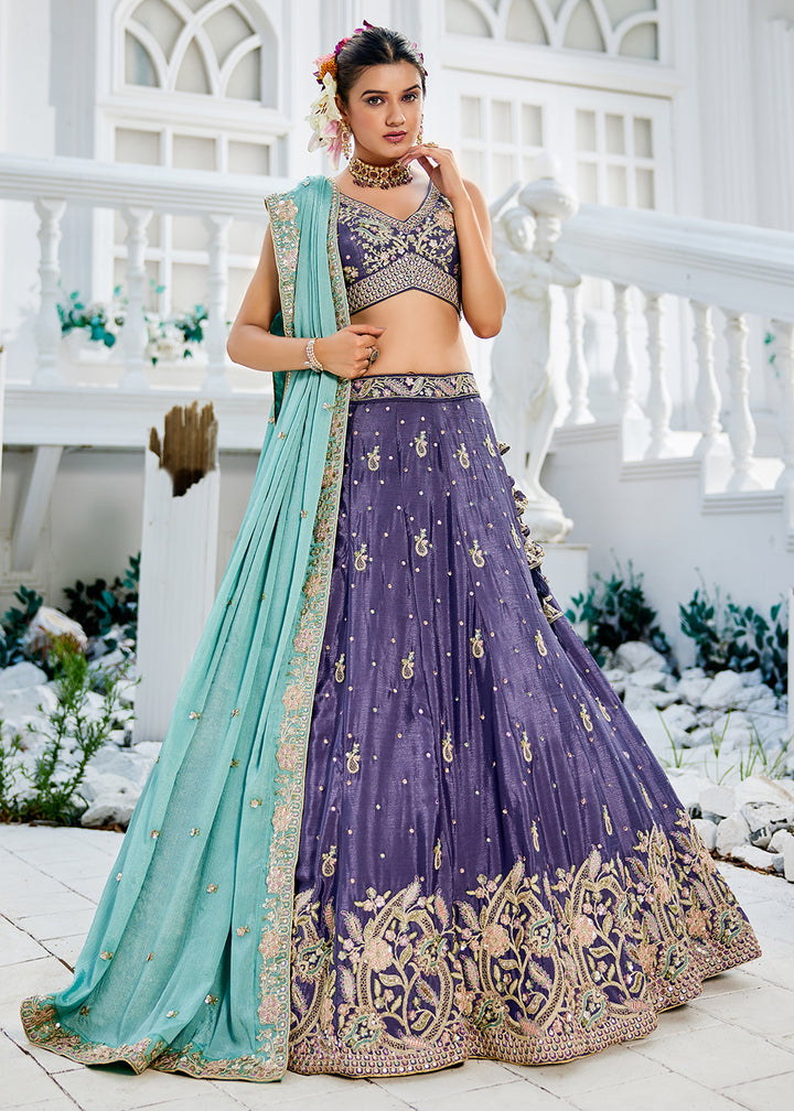 Buy Now Purple Poly Chiffon Sequins Work Bridesmaids Lehenga Choli Online in USA, UK, Canada, France, Italy, Germany, Denmark & Worldwide at Empress Clothing