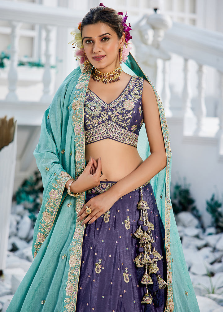 Buy Now Purple Poly Chiffon Sequins Work Bridesmaids Lehenga Choli Online in USA, UK, Canada, France, Italy, Germany, Denmark & Worldwide at Empress Clothing