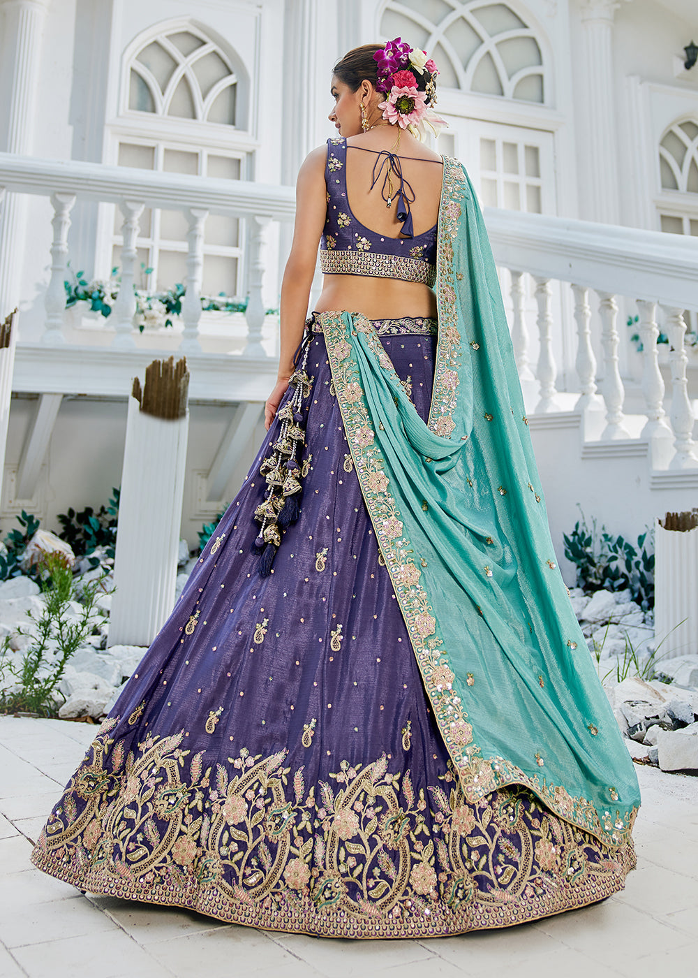 Buy Now Purple Poly Chiffon Sequins Work Bridesmaids Lehenga Choli Online in USA, UK, Canada, France, Italy, Germany, Denmark & Worldwide at Empress Clothing