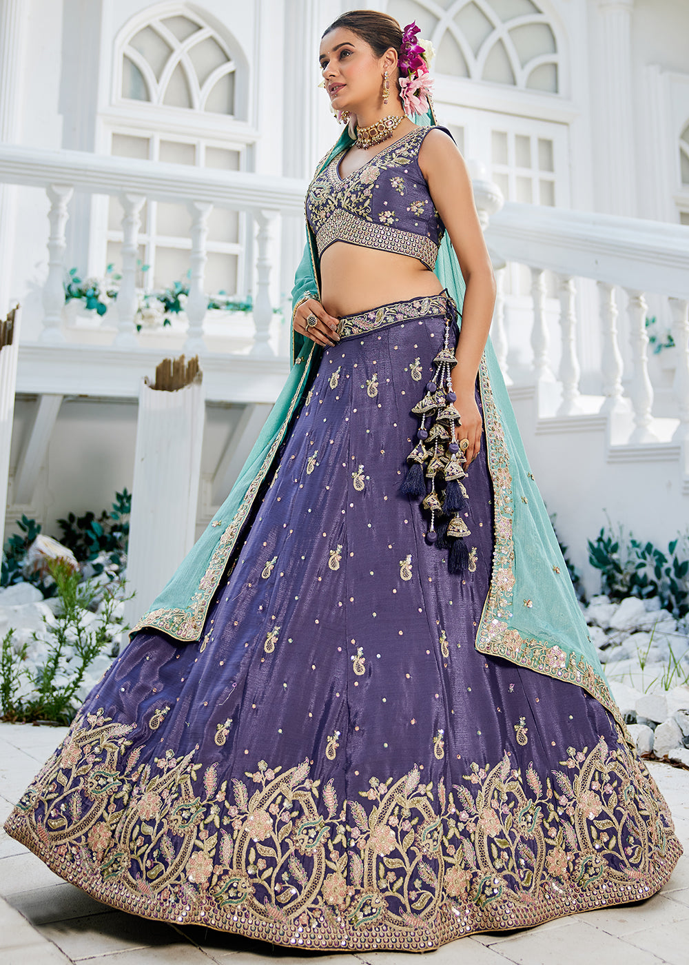 Buy Now Purple Poly Chiffon Sequins Work Bridesmaids Lehenga Choli Online in USA, UK, Canada, France, Italy, Germany, Denmark & Worldwide at Empress Clothing