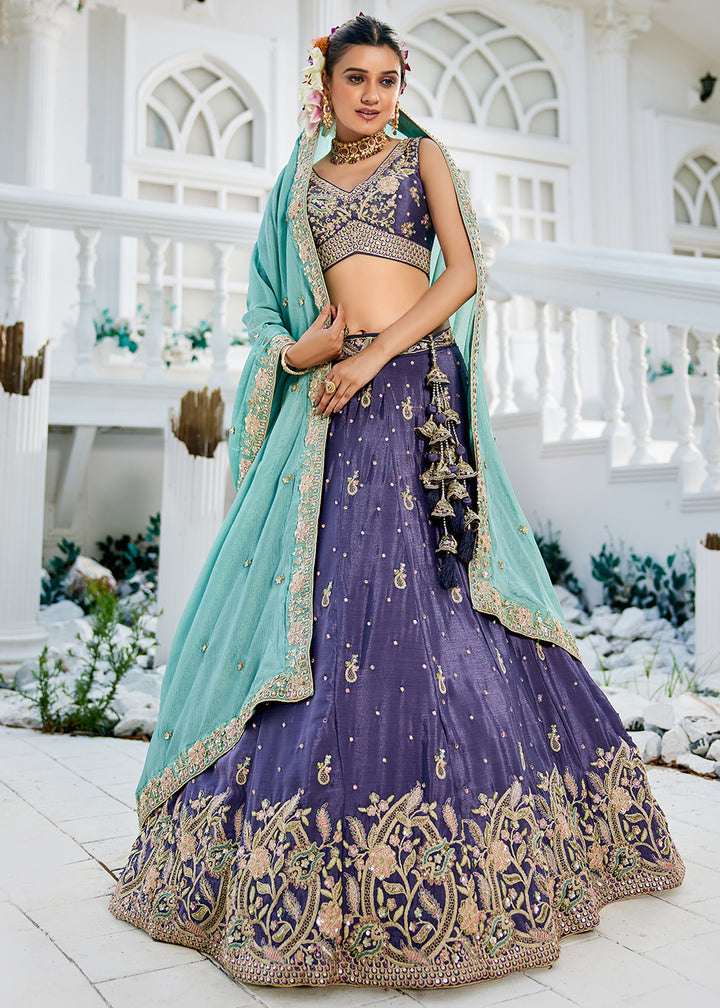 Buy Now Purple Poly Chiffon Sequins Work Bridesmaids Lehenga Choli Online in USA, UK, Canada, France, Italy, Germany, Denmark & Worldwide at Empress Clothing