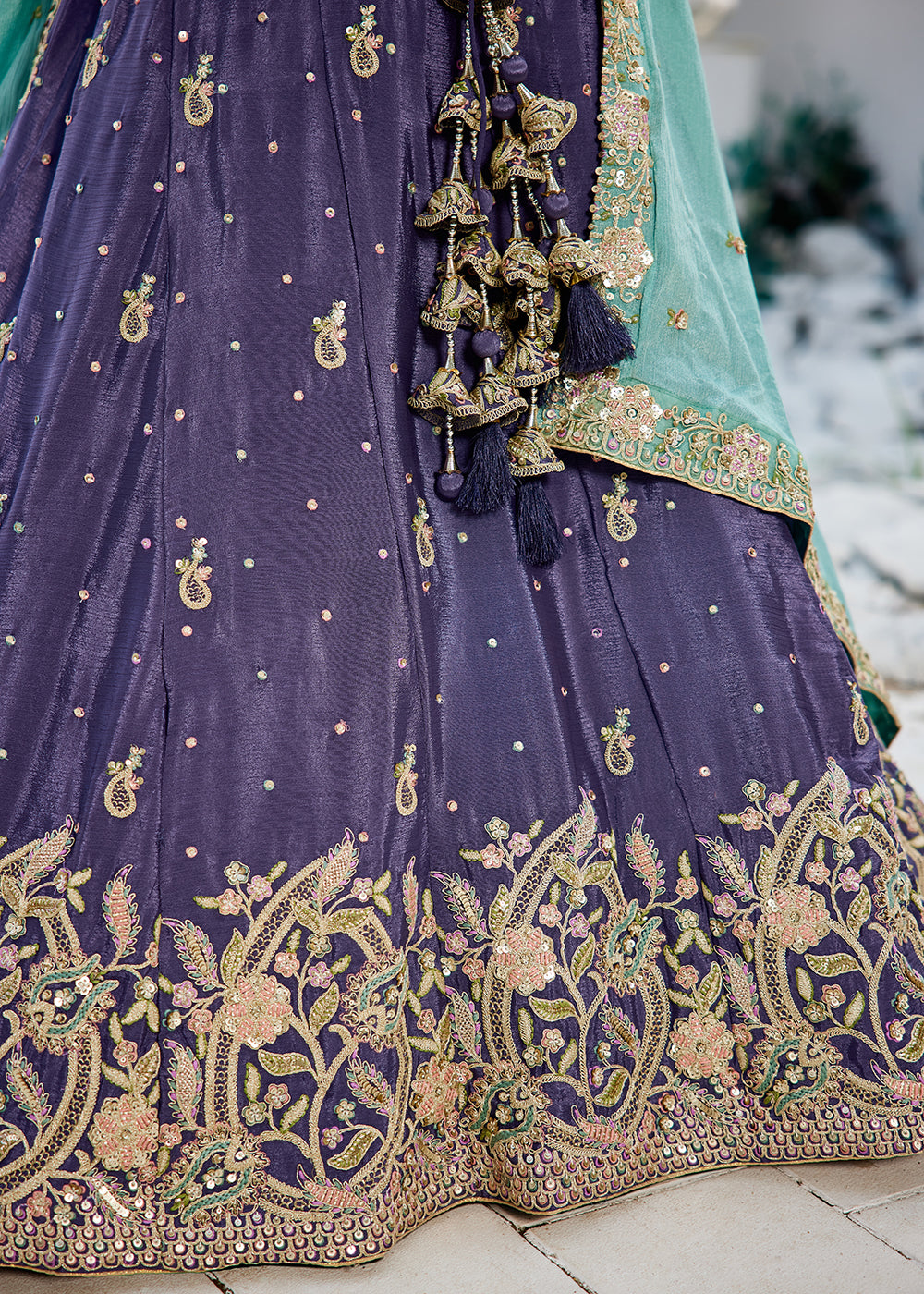 Buy Now Purple Poly Chiffon Sequins Work Bridesmaids Lehenga Choli Online in USA, UK, Canada, France, Italy, Germany, Denmark & Worldwide at Empress Clothing