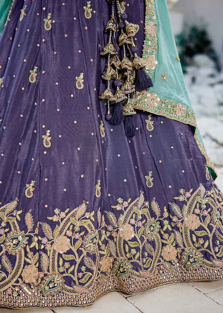 Buy Now Purple Poly Chiffon Sequins Work Bridesmaids Lehenga Choli Online in USA, UK, Canada, France, Italy, Germany, Denmark & Worldwide at Empress Clothing