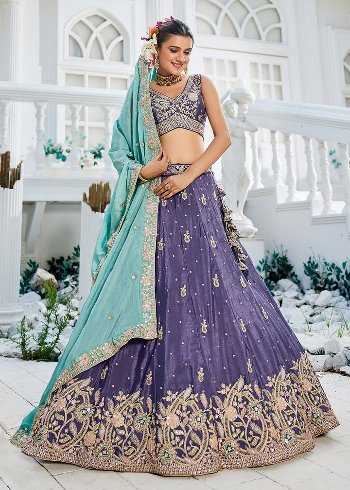 Buy Now Purple Poly Chiffon Sequins Work Bridesmaids Lehenga Choli Online in USA, UK, Canada, France, Italy, Germany, Denmark & Worldwide at Empress Clothing
