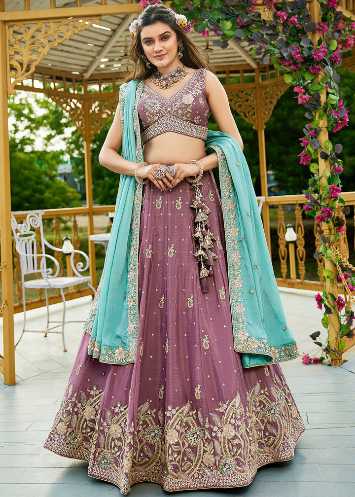 Buy Now Rose Gold Poly Chiffon Sequins Work Bridesmaids Lehenga Choli Online in USA, UK, Canada, France, Italy, Germany, Denmark & Worldwide at Empress Clothing