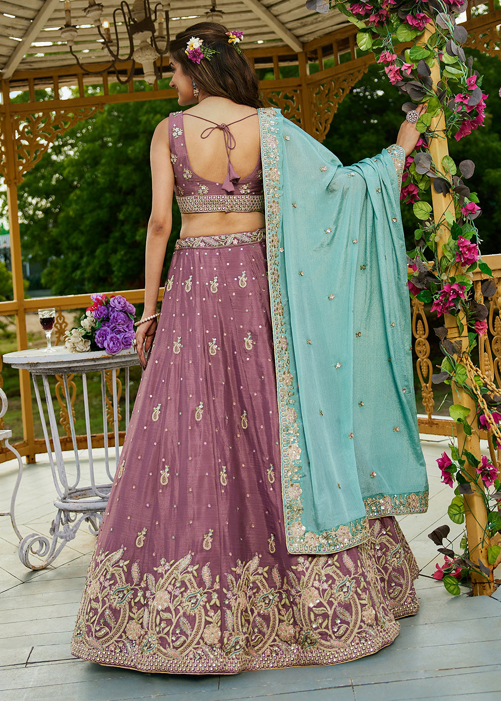 Buy Now Rose Gold Poly Chiffon Sequins Work Bridesmaids Lehenga Choli Online in USA, UK, Canada, France, Italy, Germany, Denmark & Worldwide at Empress Clothing