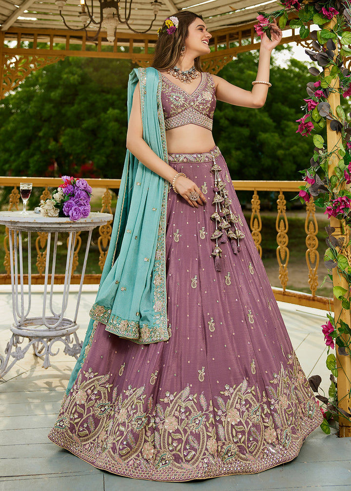 Buy Now Rose Gold Poly Chiffon Sequins Work Bridesmaids Lehenga Choli Online in USA, UK, Canada, France, Italy, Germany, Denmark & Worldwide at Empress Clothing