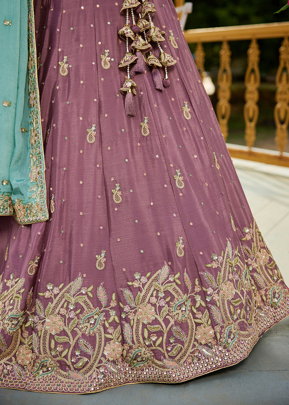 Buy Now Rose Gold Poly Chiffon Sequins Work Bridesmaids Lehenga Choli Online in USA, UK, Canada, France, Italy, Germany, Denmark & Worldwide at Empress Clothing