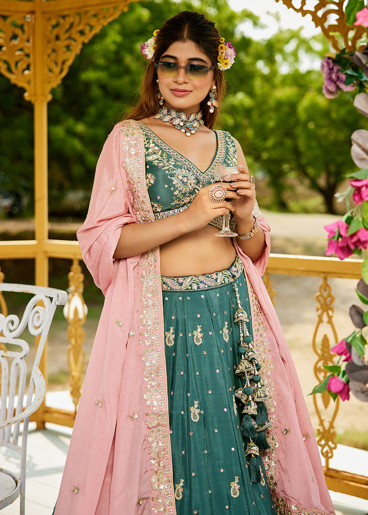 Buy Now Green Poly Chiffon Sequins Work Bridesmaids Lehenga Choli Online in USA, UK, Canada, France, Italy, Germany, Denmark & Worldwide at Empress Clothing.