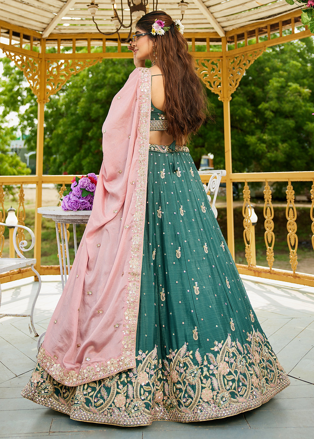 Buy Now Green Poly Chiffon Sequins Work Bridesmaids Lehenga Choli Online in USA, UK, Canada, France, Italy, Germany, Denmark & Worldwide at Empress Clothing.