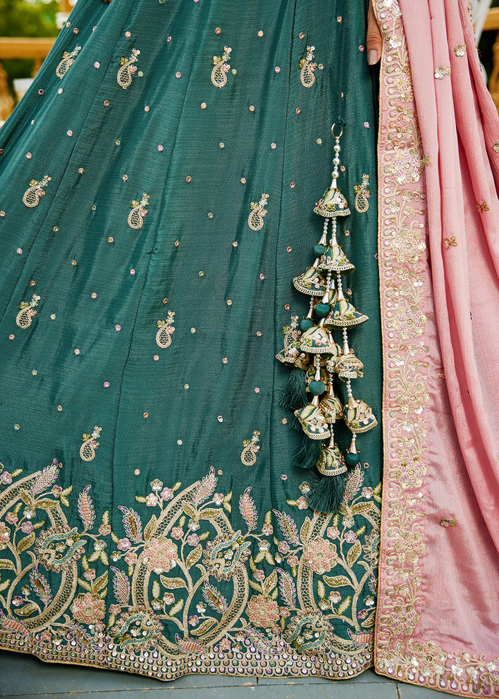 Buy Now Green Poly Chiffon Sequins Work Bridesmaids Lehenga Choli Online in USA, UK, Canada, France, Italy, Germany, Denmark & Worldwide at Empress Clothing.