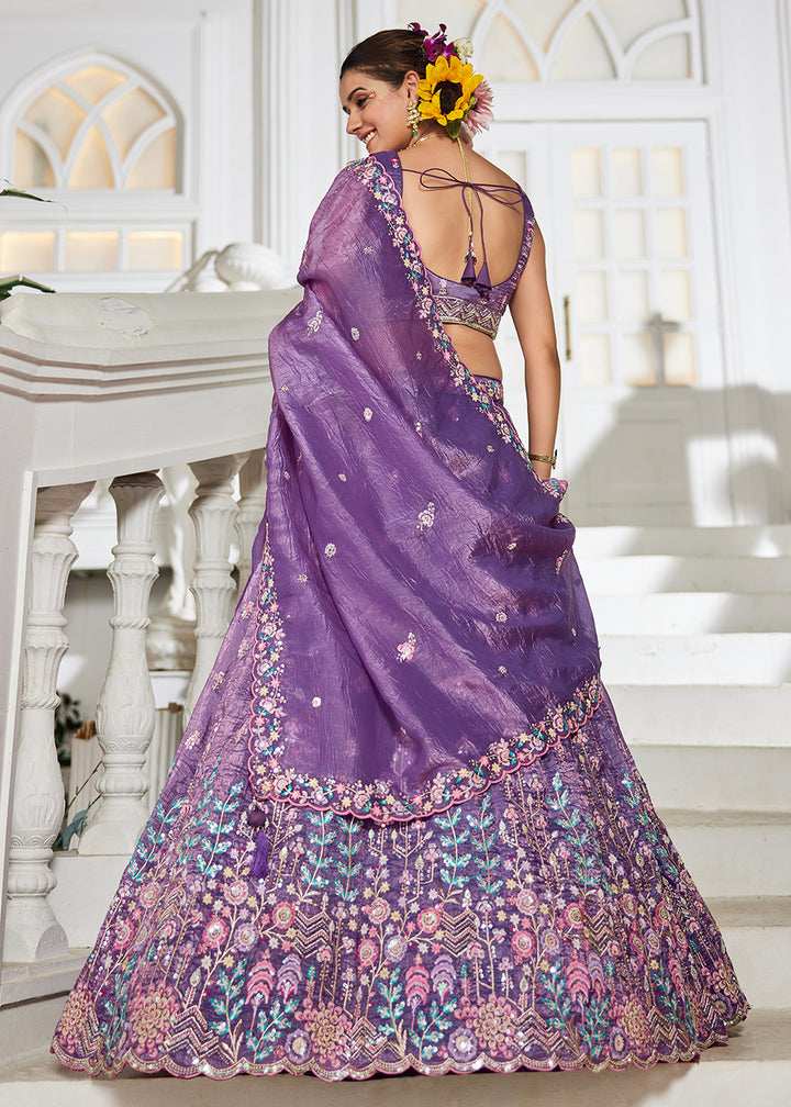 Buy Now Purple Tissue Fabric Embroidered Wedding Lehenga Choli Online in USA, UK, Canada, France, Italy, Germany, Australia & Worldwide at Empress Clothing.