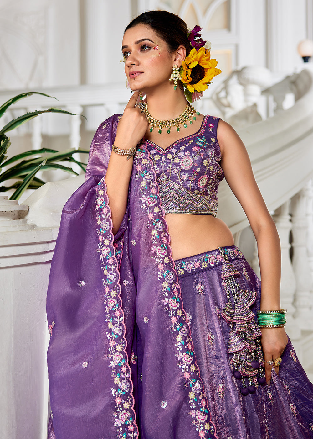 Buy Now Purple Tissue Fabric Embroidered Wedding Lehenga Choli Online in USA, UK, Canada, France, Italy, Germany, Australia & Worldwide at Empress Clothing.