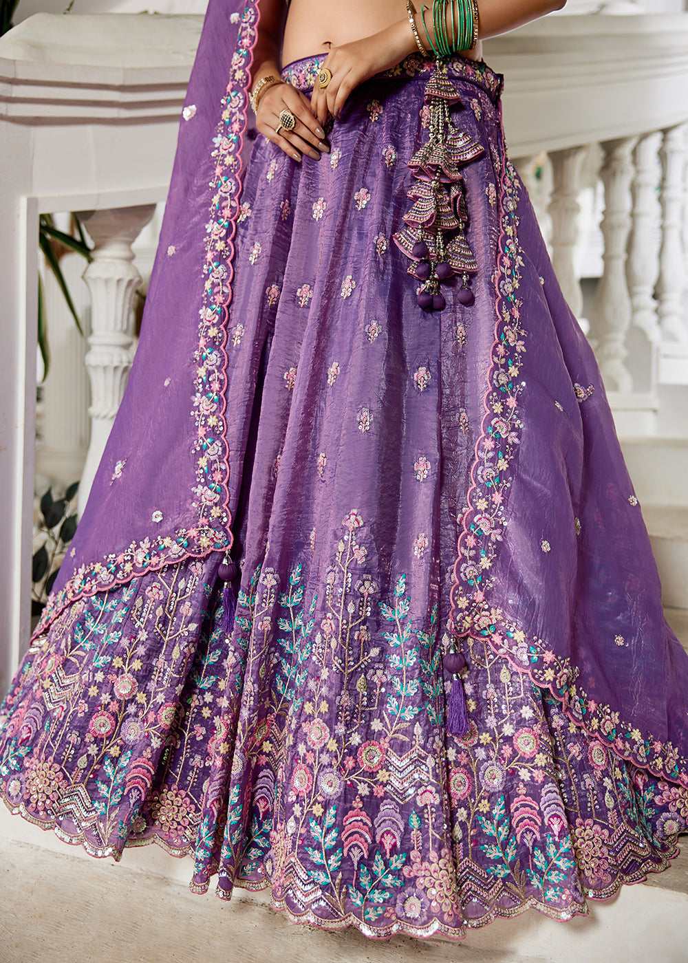 Buy Now Purple Tissue Fabric Embroidered Wedding Lehenga Choli Online in USA, UK, Canada, France, Italy, Germany, Australia & Worldwide at Empress Clothing.