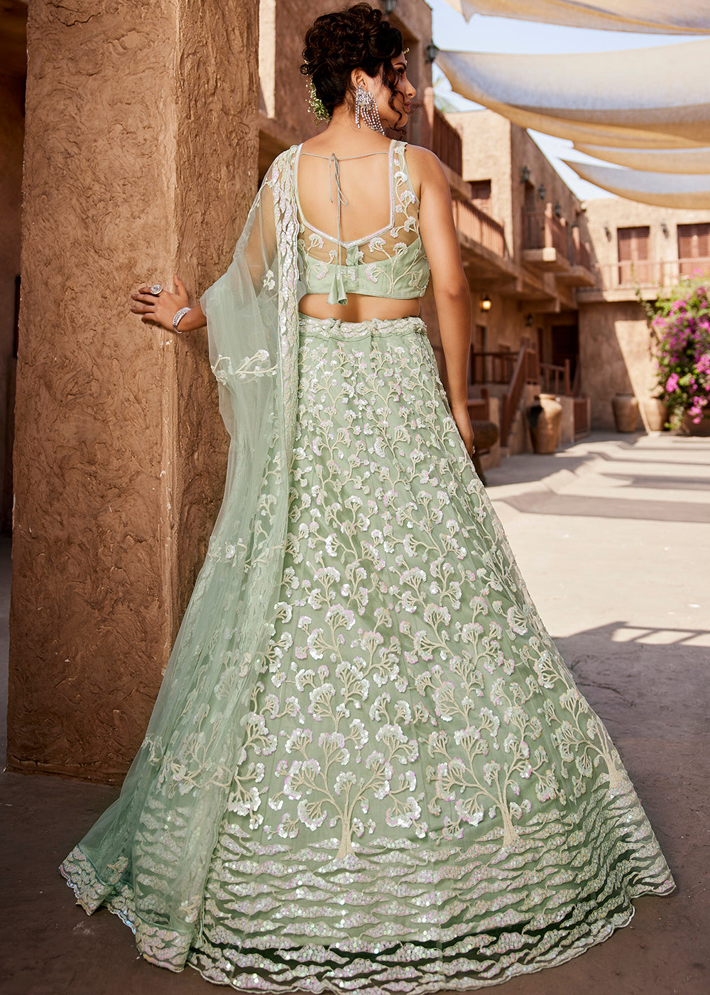Pastel Green Embroidered Net Wedding Wear Lehenga Choli Pastel Green Embroidered Net Wedding Wear Lehenga Choli