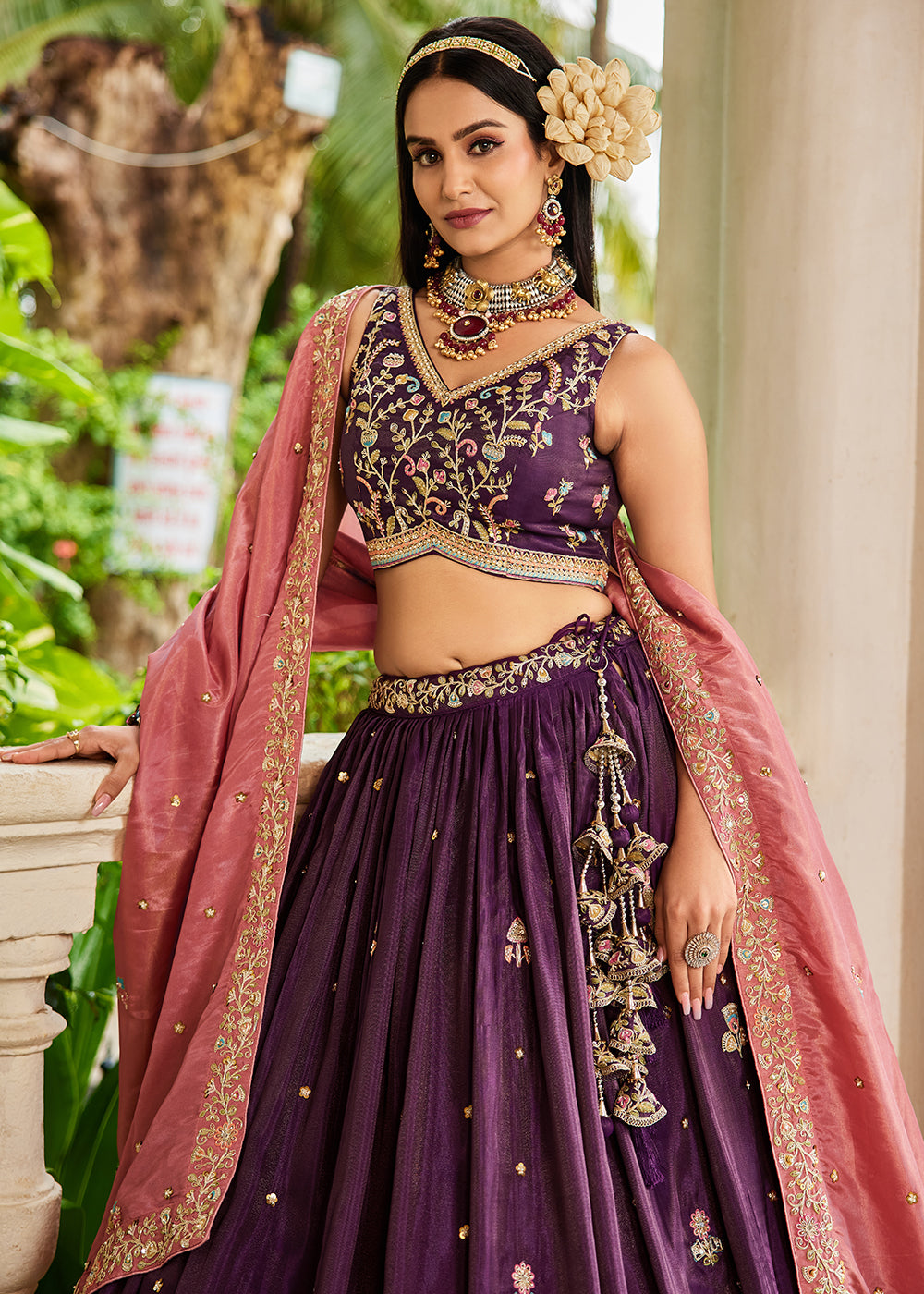 Buy Now Burgundy Satin Sequins Embroidered Sangeet Lehenga Choli Online in USA, UK, Canada, France, Italy, Germany, Australia & Worldwide at Empress Clothing.