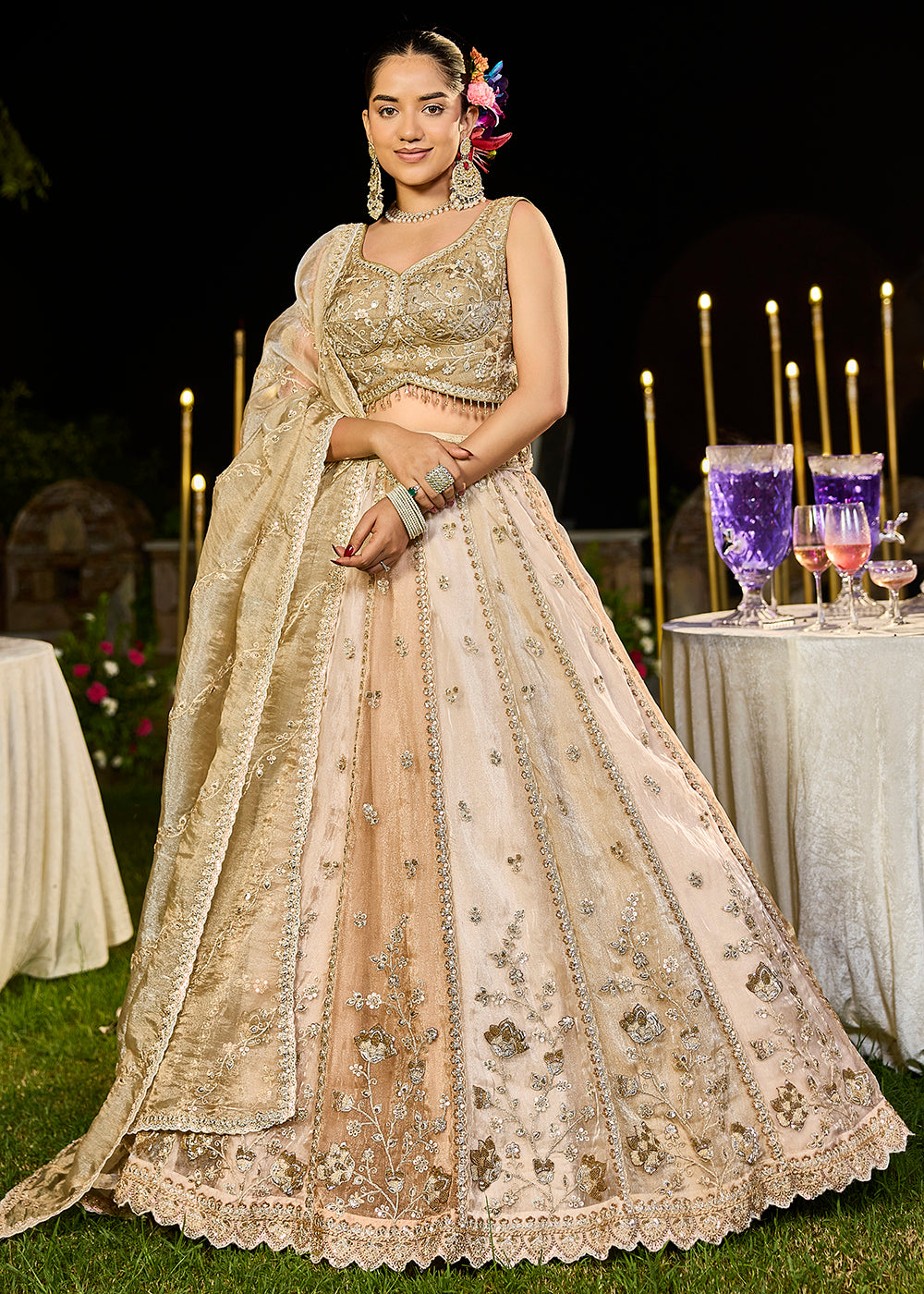 Buy Now Multi Satin Silk Sequins & Cording Wedding Lehenga Choli Online in US, UK, Canada, France, Italy, Germany, Austria, Denmark & Worldwide at Empress.