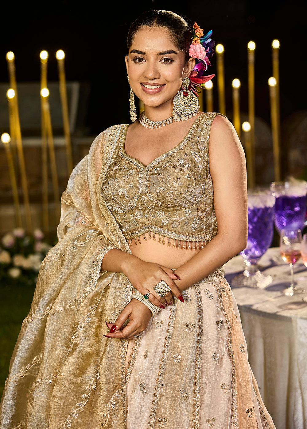 Buy Now Multi Satin Silk Sequins & Cording Wedding Lehenga Choli Online in US, UK, Canada, France, Italy, Germany, Austria, Denmark & Worldwide at Empress.