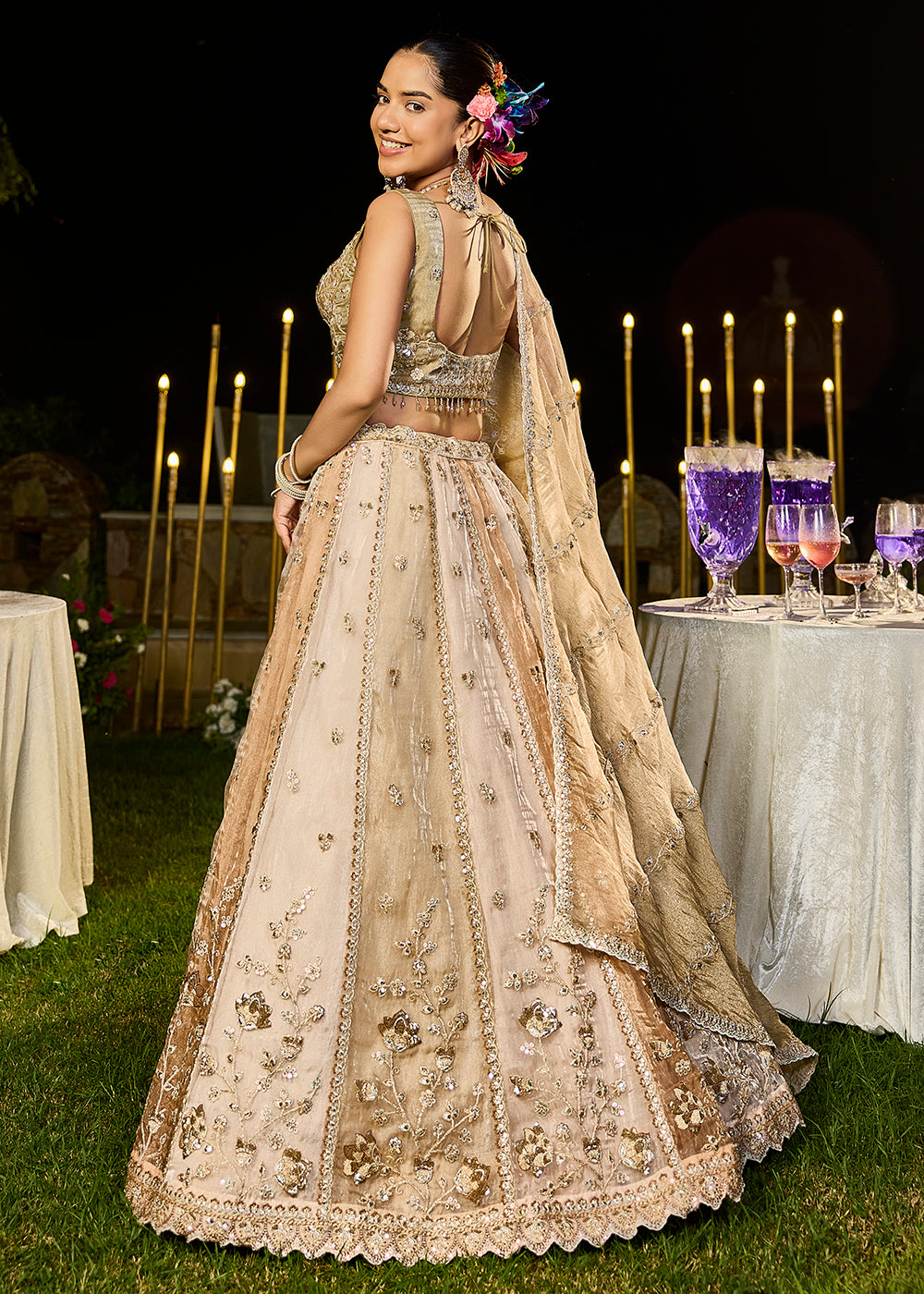 Buy Now Multi Satin Silk Sequins & Cording Wedding Lehenga Choli Online in US, UK, Canada, France, Italy, Germany, Austria, Denmark & Worldwide at Empress.