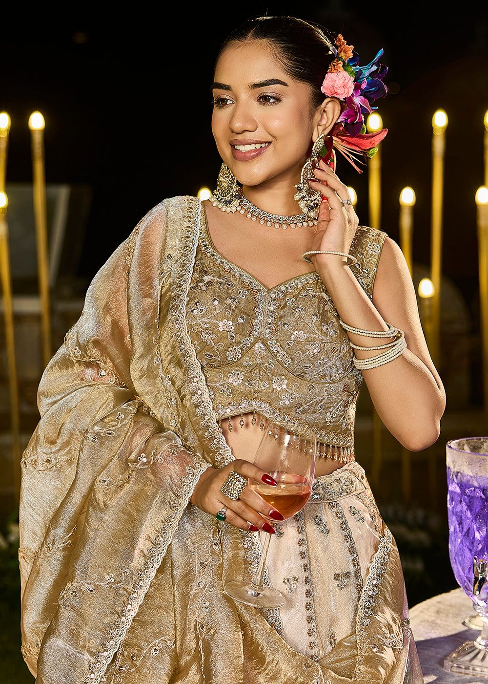 Buy Now Multi Satin Silk Sequins & Cording Wedding Lehenga Choli Online in US, UK, Canada, France, Italy, Germany, Austria, Denmark & Worldwide at Empress.