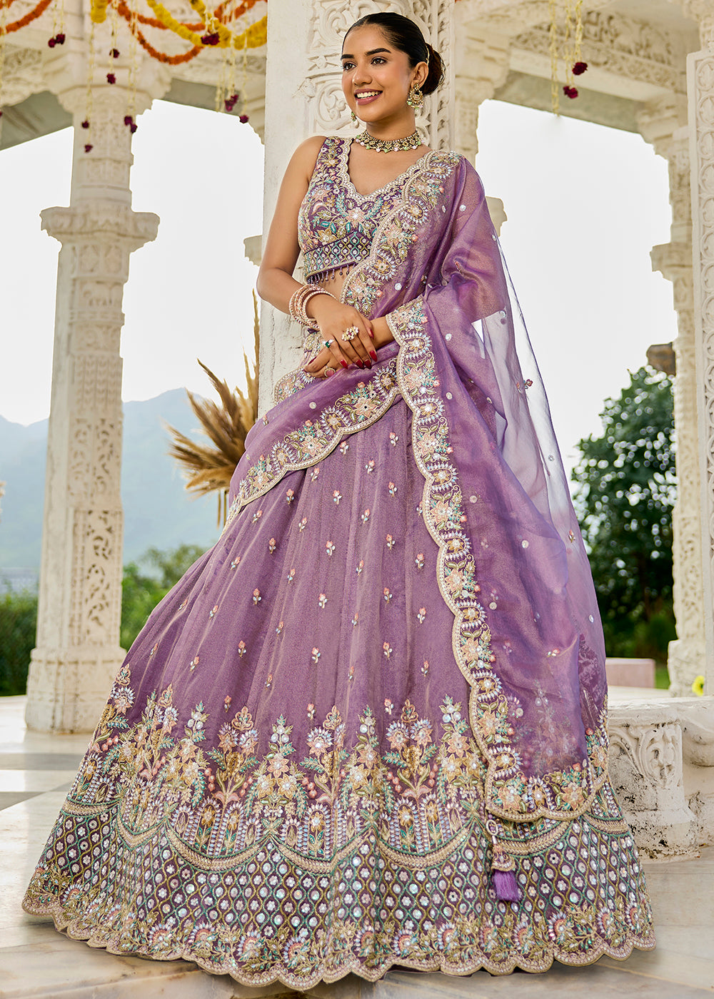 Buy Now Purple Satin Silk Cording & Sequins Wedding Lehenga Choli Online in US, UK, Canada, France, Italy, Germany, Austria, Denmark & Worldwide at Empress.