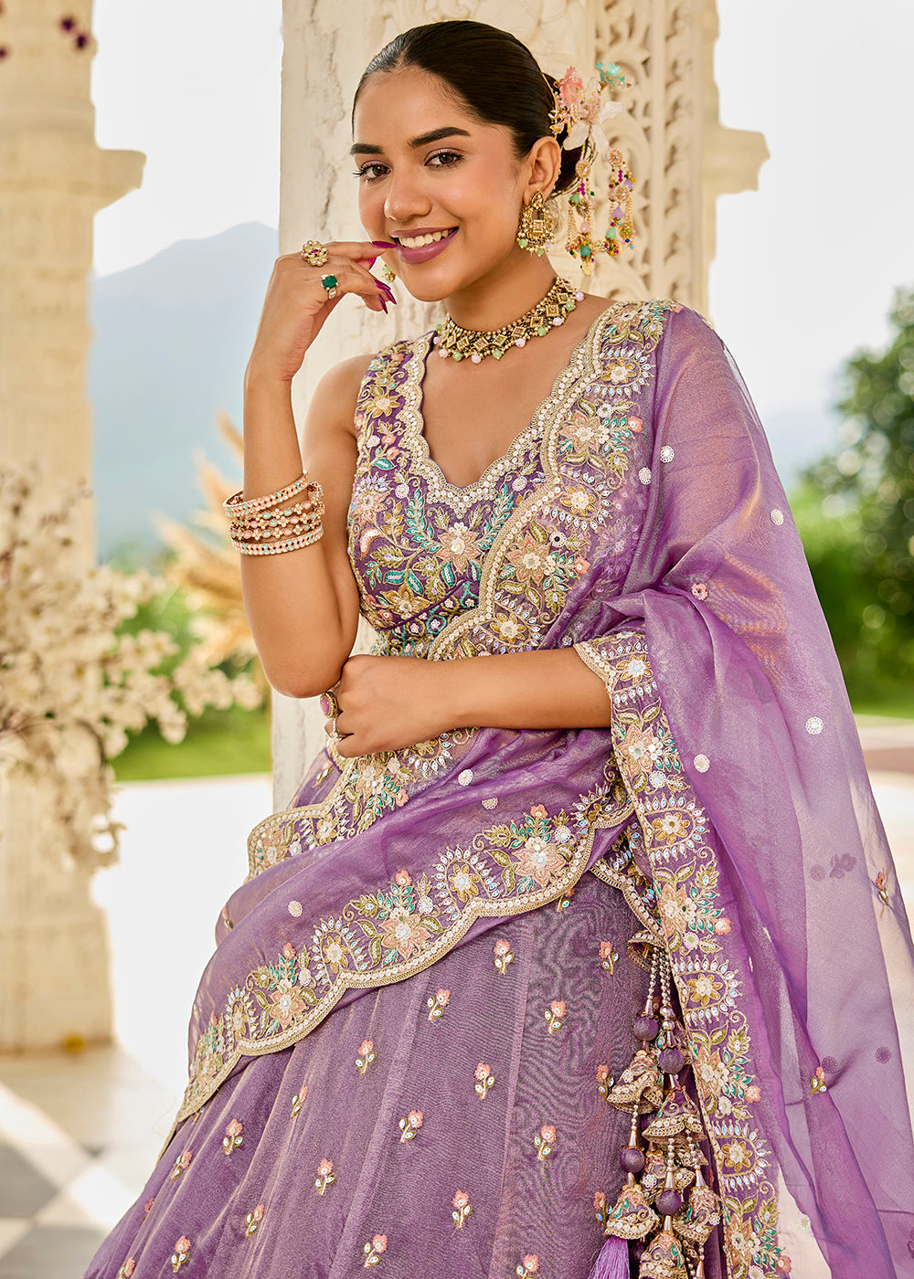 Buy Now Purple Satin Silk Cording & Sequins Wedding Lehenga Choli Online in US, UK, Canada, France, Italy, Germany, Austria, Denmark & Worldwide at Empress.
