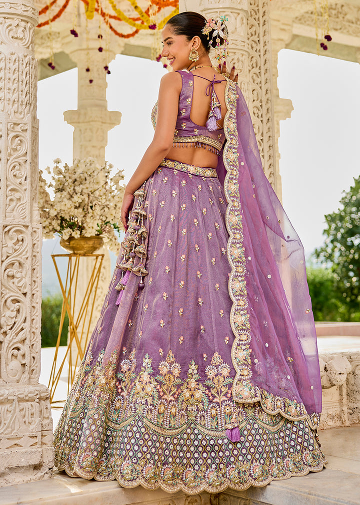 Buy Now Purple Satin Silk Cording & Sequins Wedding Lehenga Choli Online in US, UK, Canada, France, Italy, Germany, Austria, Denmark & Worldwide at Empress.