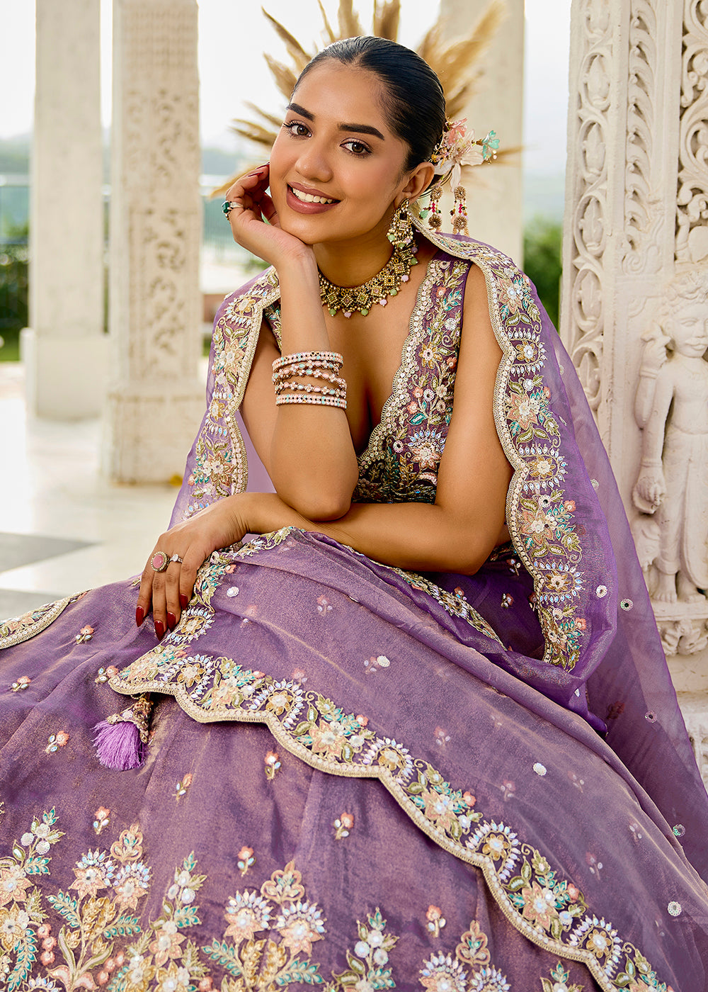 Buy Now Purple Satin Silk Cording & Sequins Wedding Lehenga Choli Online in US, UK, Canada, France, Italy, Germany, Austria, Denmark & Worldwide at Empress.