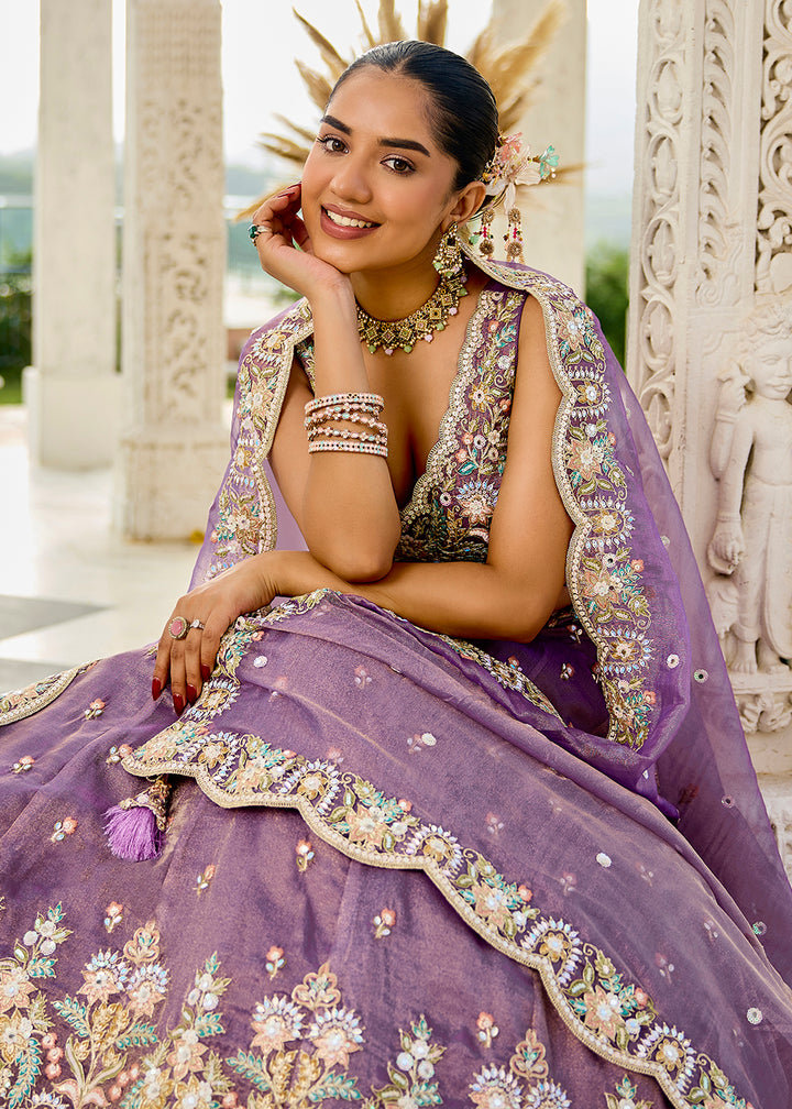 Buy Now Purple Satin Silk Cording & Sequins Wedding Lehenga Choli Online in US, UK, Canada, France, Italy, Germany, Austria, Denmark & Worldwide at Empress.