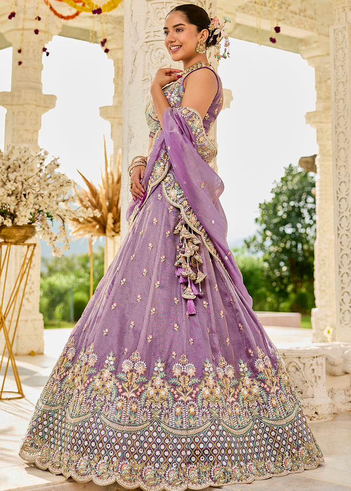 Buy Now Purple Satin Silk Cording & Sequins Wedding Lehenga Choli Online in US, UK, Canada, France, Italy, Germany, Austria, Denmark & Worldwide at Empress.