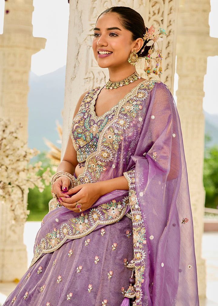 Buy Now Purple Satin Silk Cording & Sequins Wedding Lehenga Choli Online in US, UK, Canada, France, Italy, Germany, Austria, Denmark & Worldwide at Empress.