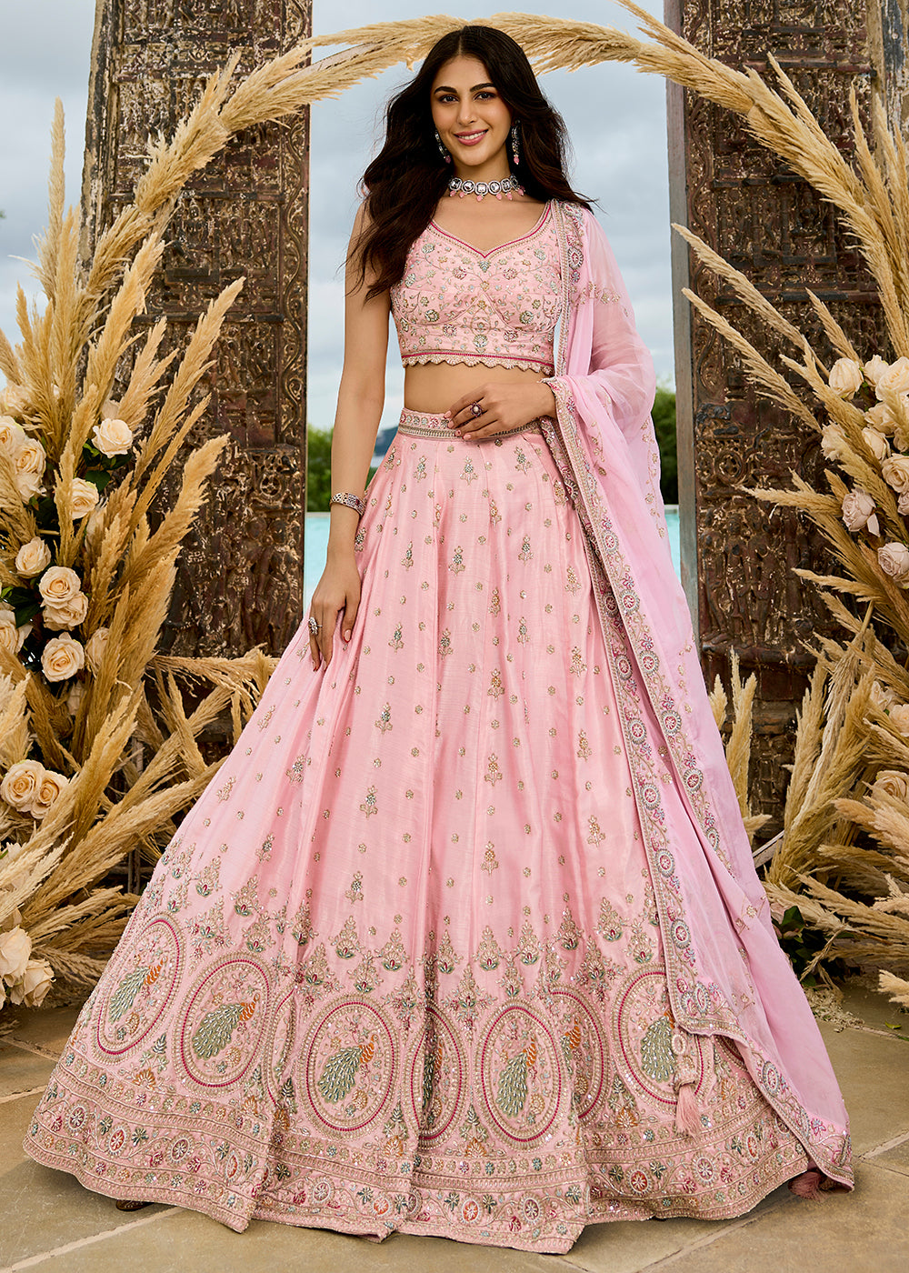 Buy Now Silk Fabric Pink Color Wedding Wear Lehenga Choli Online in US, UK, Canada, France, Italy, Germany, Sweden, Greece, Denmark & Worldwide at Empress.