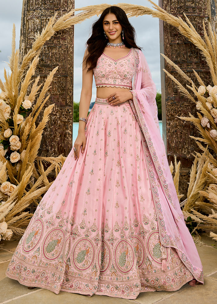 Buy Now Silk Fabric Pink Color Wedding Wear Lehenga Choli Online in US, UK, Canada, France, Italy, Germany, Sweden, Greece, Denmark & Worldwide at Empress.