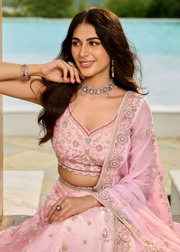 Buy Now Silk Fabric Pink Color Wedding Wear Lehenga Choli Online in US, UK, Canada, France, Italy, Germany, Sweden, Greece, Denmark & Worldwide at Empress.