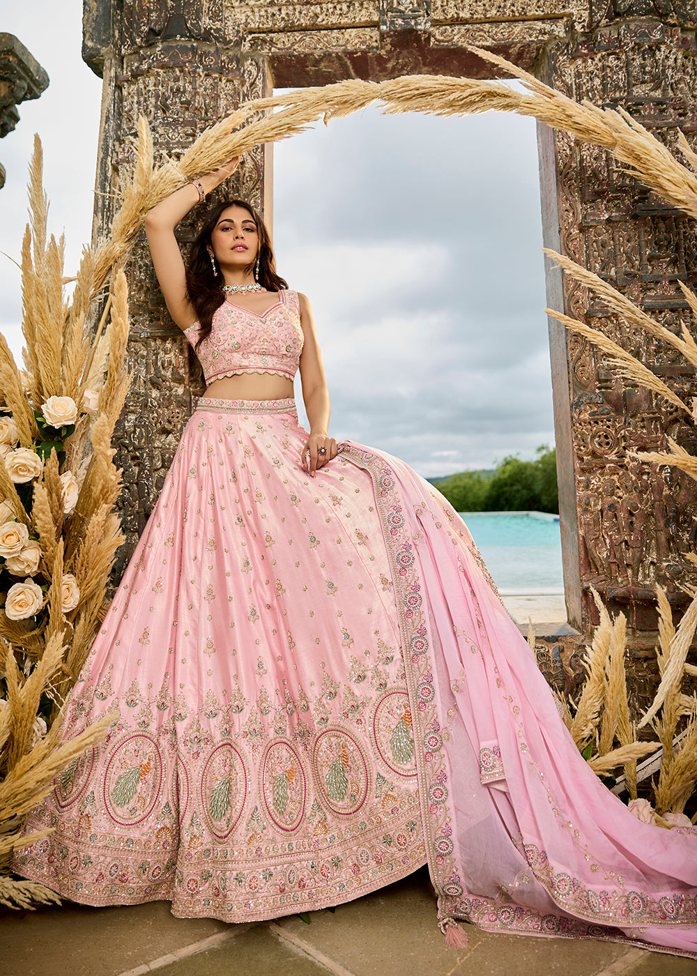 Buy Now Silk Fabric Pink Color Wedding Wear Lehenga Choli Online in US, UK, Canada, France, Italy, Germany, Sweden, Greece, Denmark & Worldwide at Empress.