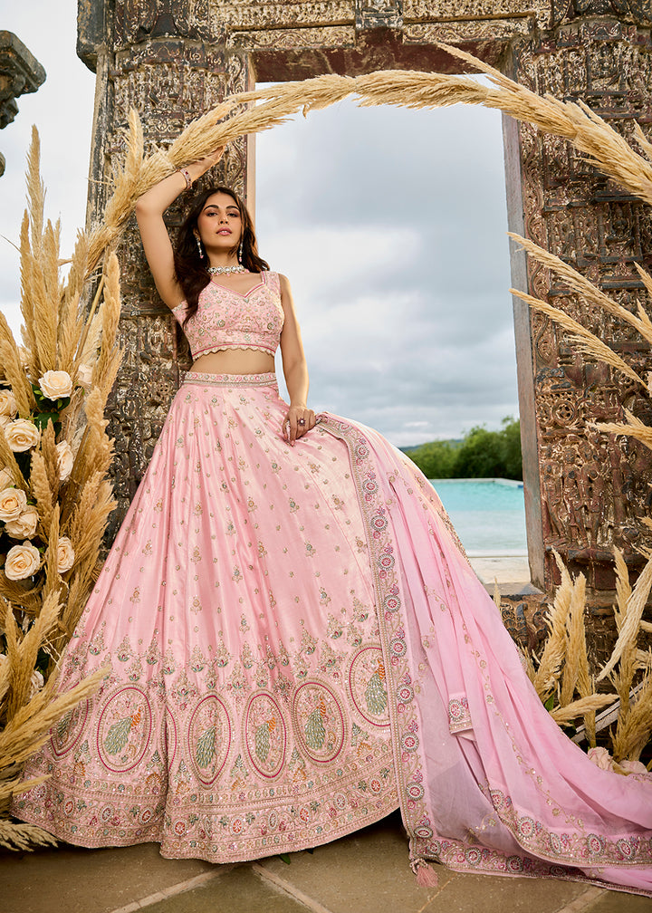 Buy Now Silk Fabric Pink Color Wedding Wear Lehenga Choli Online in US, UK, Canada, France, Italy, Germany, Sweden, Greece, Denmark & Worldwide at Empress.