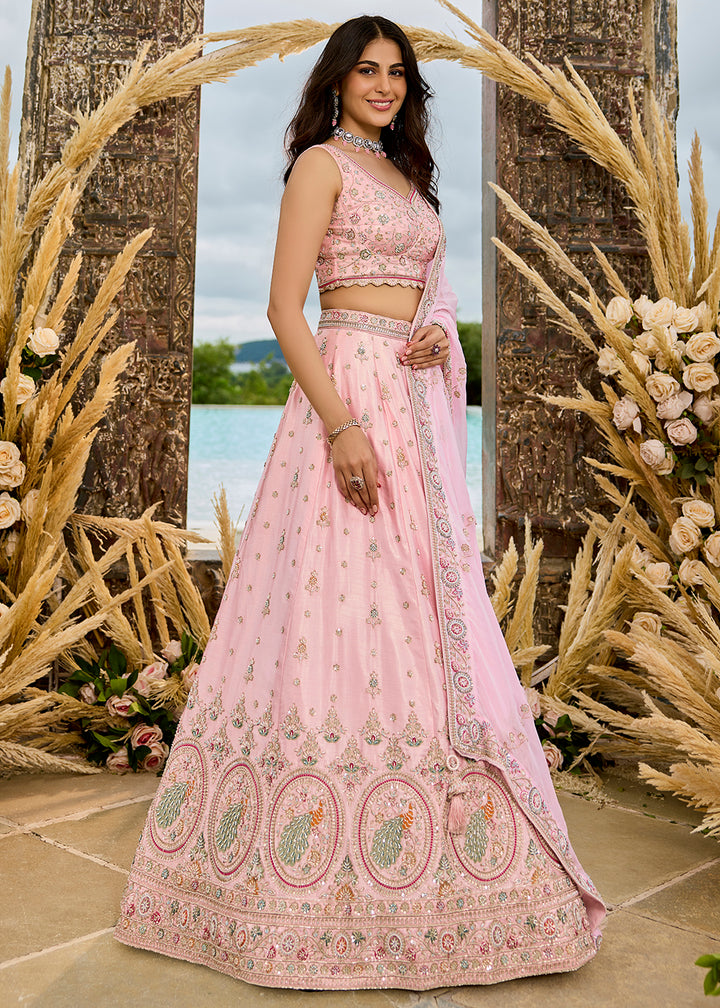 Buy Now Silk Fabric Pink Color Wedding Wear Lehenga Choli Online in US, UK, Canada, France, Italy, Germany, Sweden, Greece, Denmark & Worldwide at Empress.